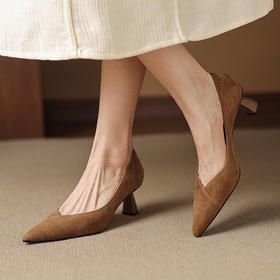 【预售5天】百搭舒适通勤气质尖头高跟鞋，韩版简约真皮浅口单鞋HB&5579