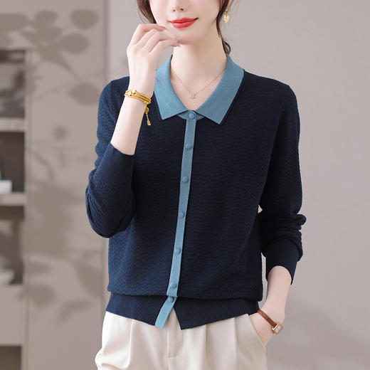 翻领气质上衣，撞色针织打底衫内搭CC-28-1512 商品图2