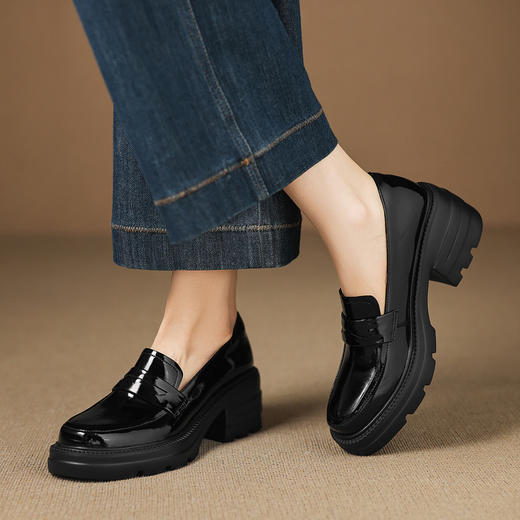 【预售5天】英伦风厚底小皮鞋女真皮粗跟乐福鞋新款秋季高跟懒单鞋AJ&JL-802 商品图1