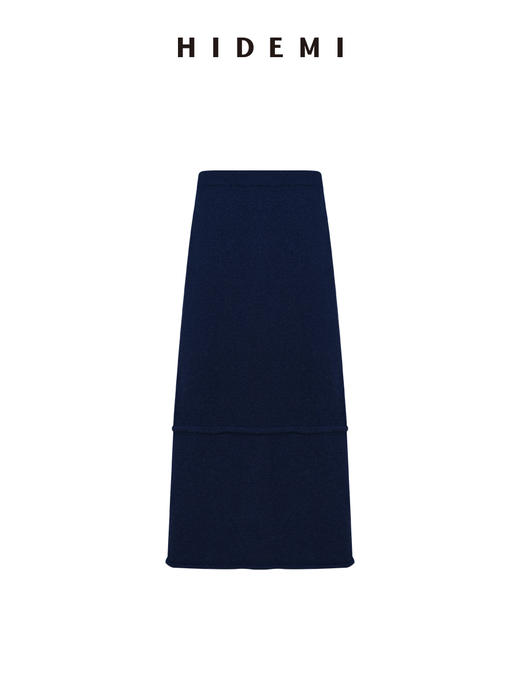 HIDEMI 进口澳洲美利奴羊毛极简廓形卷边设计感圆领套头短袖毛衣半裙套装 商品图10
