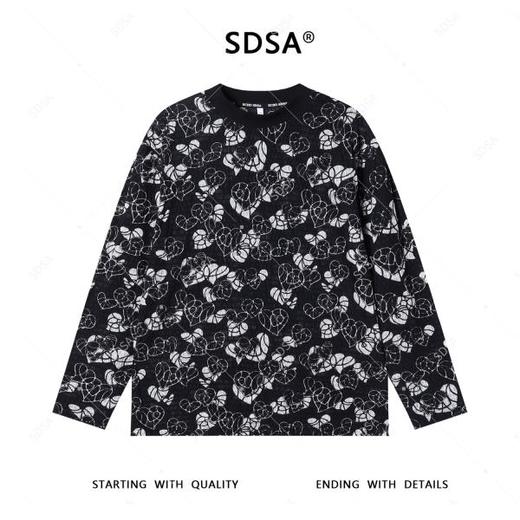 T4802SDSA男士秋冬新款轻奢痞帅男装休闲提花爱心印花圆领长袖T恤时尚 商品图1