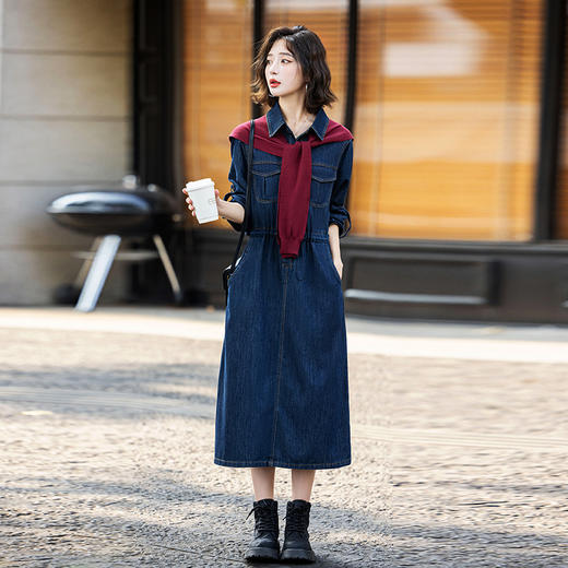 超好看披肩牛仔连衣裙长袖新款时髦潮流裙子EBDU926A 商品图0