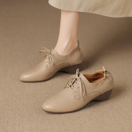 【预售5天】超软舒适通勤头层羊皮系带小皮鞋秋季真皮软底中跟单鞋YF&8876 商品图4