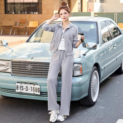 慵懒风黄色卫衣休闲套装，韩系减龄阔腿裤两件套HR-RR2048 商品图3