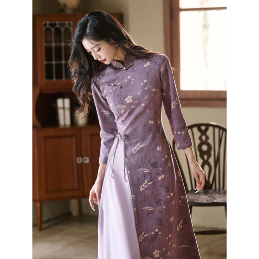 LSB4028国风新中式紫色改良旗袍2025新款秋季奥黛年轻女气质高端 商品图2