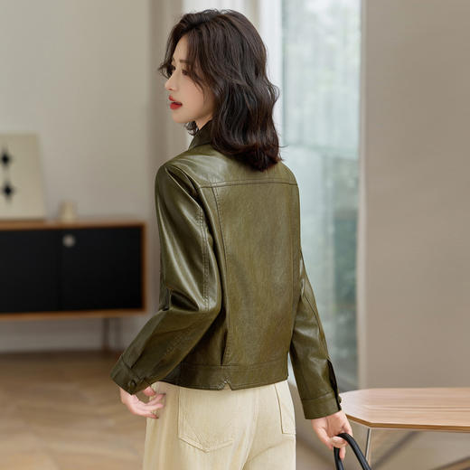 YYG82995潮流风皮衣外套女2025秋季新款翻领气质显瘦短款小个子夹克上衣 商品图1