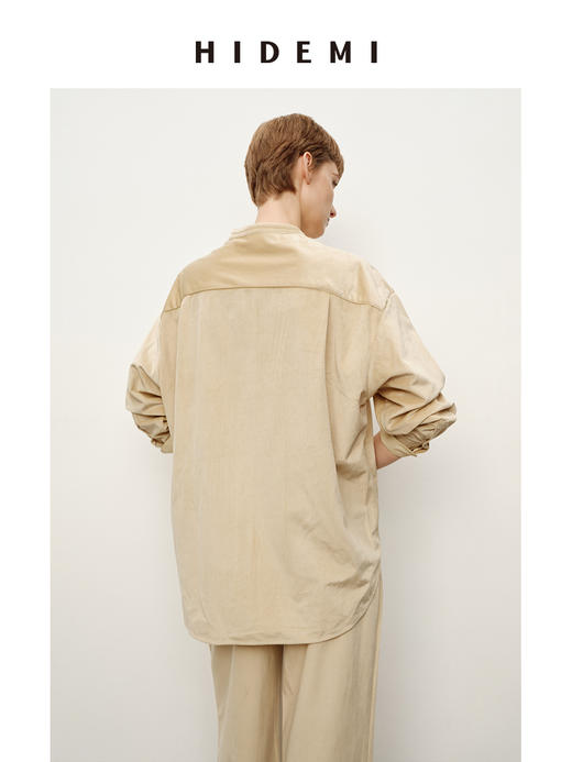 HIDEMI 简约廓形丝绒套装 衬衫/阔腿裤  米杏色/黑色 商品图5
