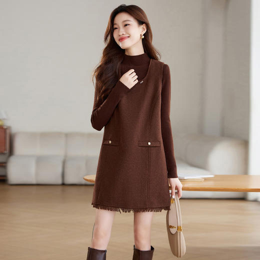 小香风毛呢背心连衣裙，气质减龄宽松打底两件套装裙HR-JNFGN2423 商品图3