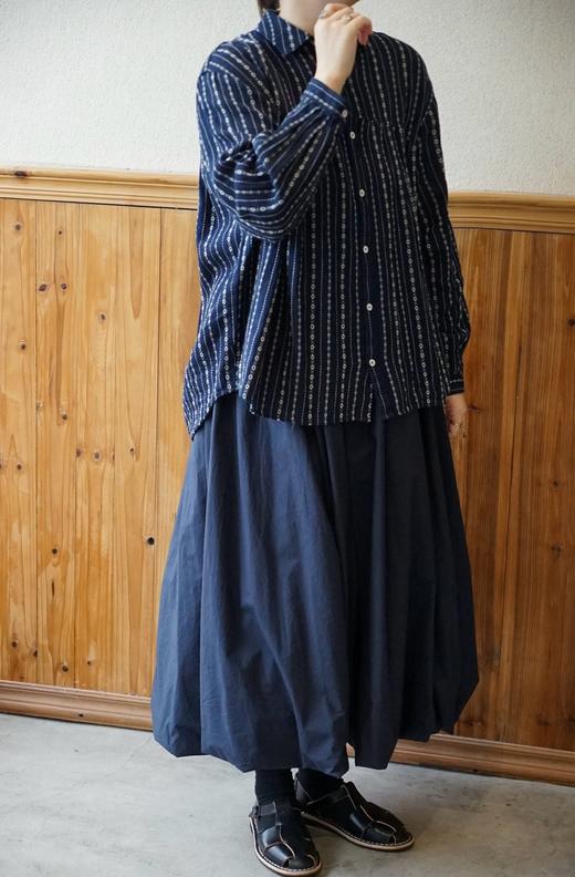 Antiquites ichi 藏蓝带条纹图案长袖衬衫 商品图1