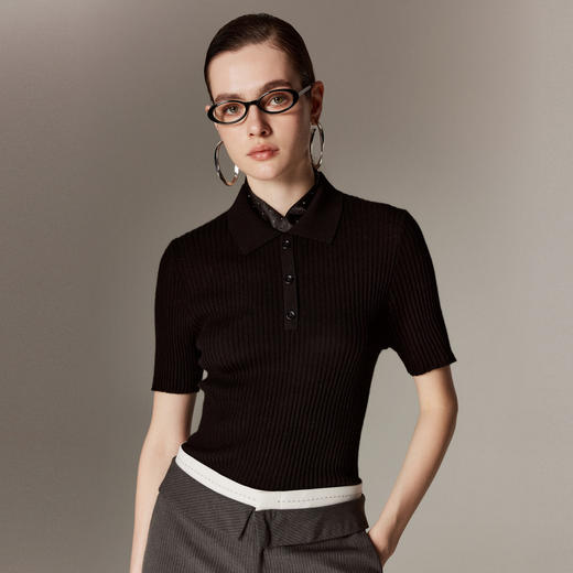 【帕罗】B3F | 100%山羊绒立领短袖针织衫 商品图0