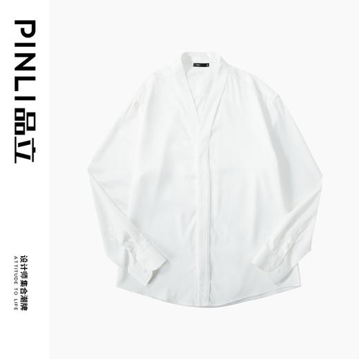 PINLI品立2025秋季新款V领纯色休闲长袖衬衫雅痞风垂感衬衣男上衣GD253113045 商品图7
