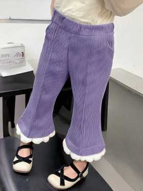 【孤品捡漏】G41女童紫色条绒内里颗粒休闲裤-喜出