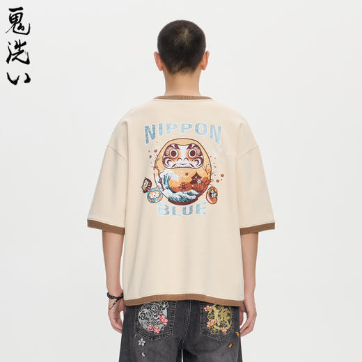 ONIARAI/鬼洗25秋季新品棒系列达摩海浪风景拼毛织短袖T N840279 商品图1