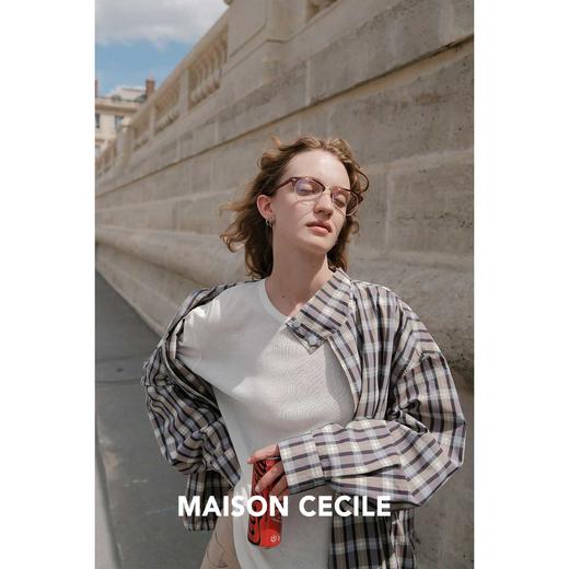 MAISON CECILE   复古色织格纹休闲翻领廓形短宽松夹克外套 商品图2