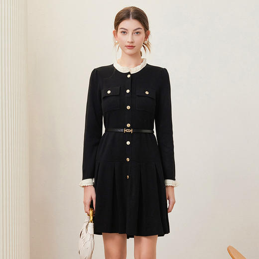 「自」全新升级【铂金会员404/天猫539/差价135】(54659)洛诗琳法式小香风高级感减龄连衣裙2025秋季显瘦茶歇针织裙 商品图3