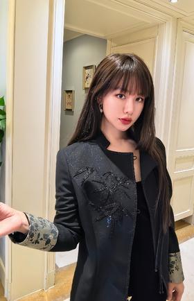 逸红颜明月优选#『暮朝歌』宫廷御制·墨竹手工珠绣亮片绣 直角斜襟西装