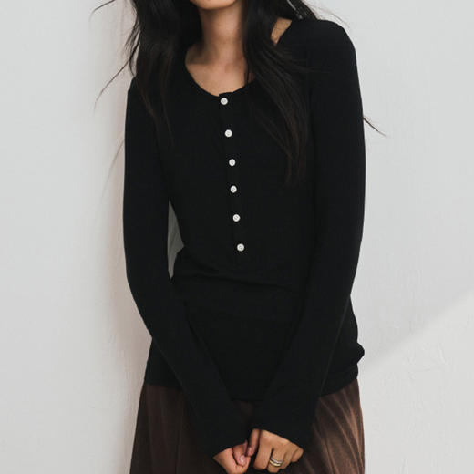 馥迦柔软舒适亨利领天丝羊毛T恤 商品图7