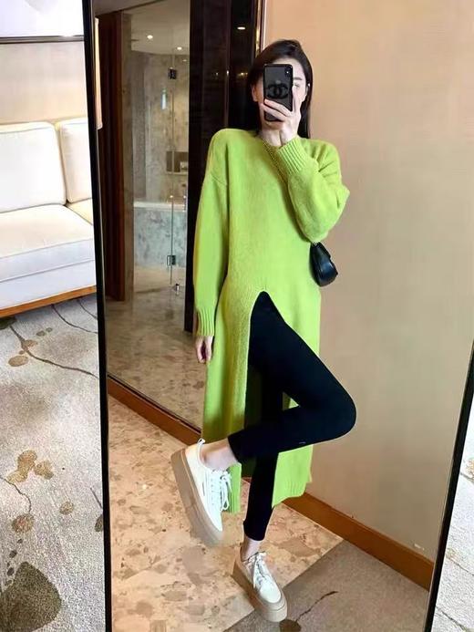 【孤品捡漏】G29绿色长款开叉针织毛衫-喜出 商品图1