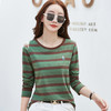 百媚生 棉质条纹刺绣公仔圆领长袖打底衫外穿上衣419 商品缩略图2