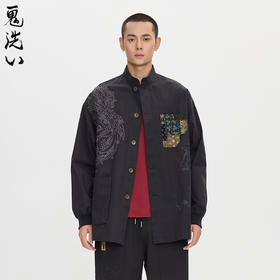 ONIARAI/鬼洗25秋季新品泥棒蓝如意福禄双兽绣花衬衫男式 N340232