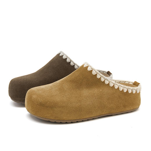 西遇厚底勃肯鞋女新款秋季复古波西米亚黄色一脚蹬包头半拖鞋V1656981 商品图4