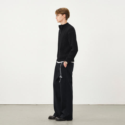 714street羊毛羊绒混纺绞花半拉链毛衣男2025秋冬情侣针织衫上衣 商品图3