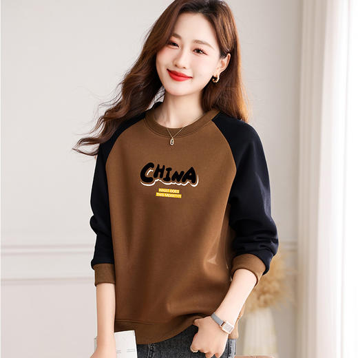 雀说长袖卫衣女薄款宽松拼接休闲洋气遮肉减龄打底衫上衣AL0903 商品图3