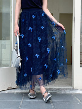 【百图lulu定制】【蝴蝶半裙】立体蝴蝶 枫叶刺绣 三层网纱 弹力腰围 蝴蝶裙