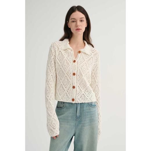 MAISON CECILE 重工镂空钩花翻领显比例针织长袖开衫 商品图0