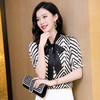 丁摩系带蝴蝶结真丝短袖气质条纹女士衬衫简约优雅上衣AL3572 商品缩略图1