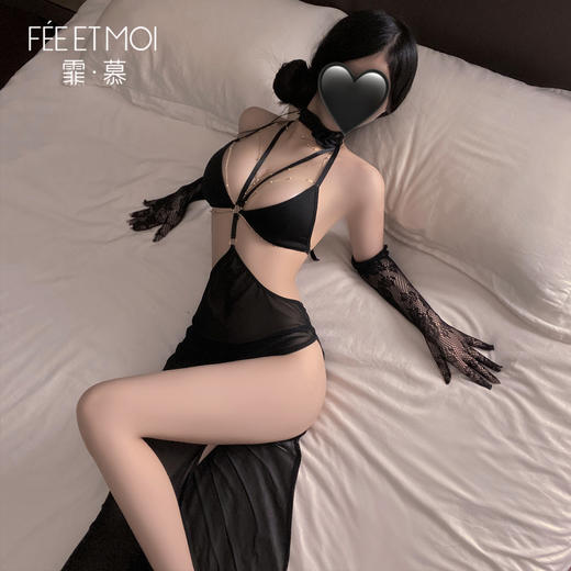 【情趣内衣】霏慕 迷迭花漾挂脖网纱睡裙6526 商品图10