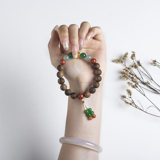 xy0564沉香+蜜蜡南红碧玉非洲翠手串 商品图7