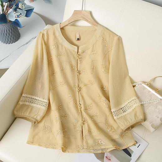 W012-2533-78-138蕾丝衫妈妈装洋气雪纺T恤薄款小衫中老年女夏季母亲节中袖上衣服 商品图1