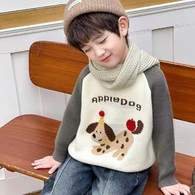 【孤品捡漏】（微脏）G32卡通苹果小狗浅蓝童装毛衣-喜出