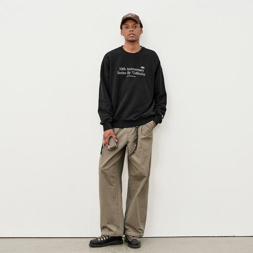 714street十周年美式复古印花圆领加绒卫衣男2025秋冬情侣长袖T恤 商品图3