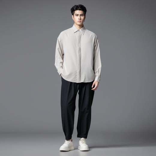 PINLI品立2025秋季新款男士宽松尖领纯色打底长袖衬衫休闲衬衣潮GD253113066 商品图4