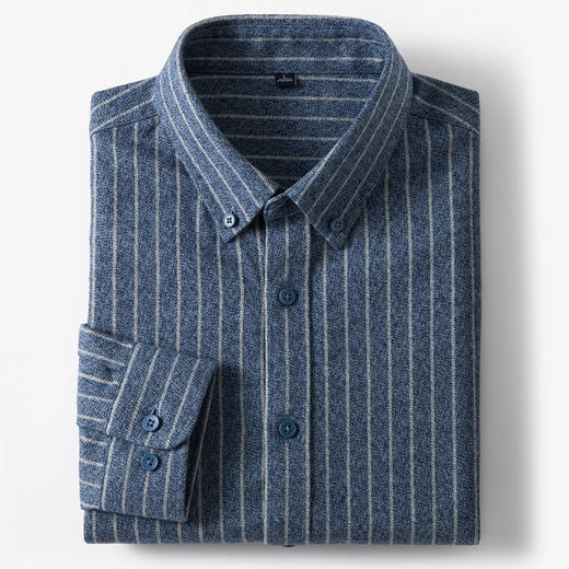 【全棉】罗蒙秋冬长袖条纹衬衫男士纯棉保暖柔软百搭休闲商务通勤长袖衬衣 商品图11