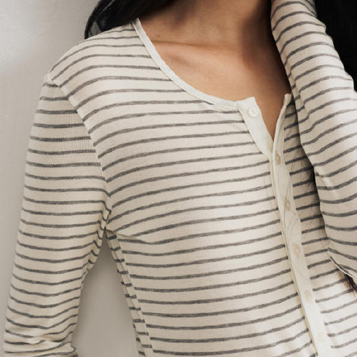 馥迦柔软舒适亨利领天丝羊毛T恤 商品图2