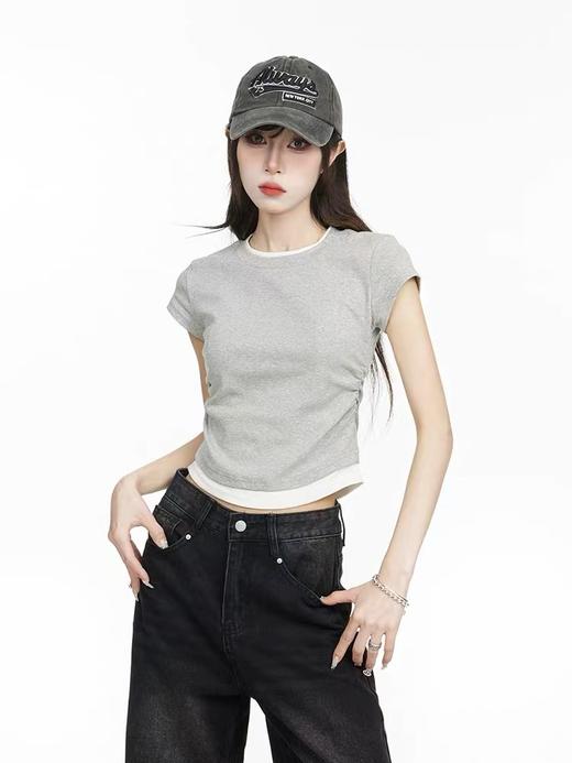 【孤品捡漏】G16假两件抽褶弹力棉T恤-喜出 商品图2