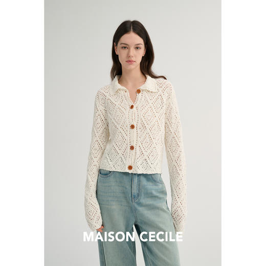 MAISON CECILE 重工镂空钩花翻领显比例针织长袖开衫 商品图2