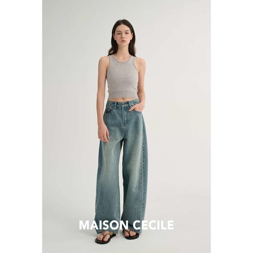 MAISON CECILE 两色/复古做旧水洗宽松休闲显瘦弧形牛仔裤 商品图3