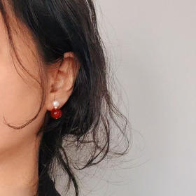 【预售3天】新中式红玛瑙天然淡水珍珠耳钉女S925银针小众轻奢高级感耳饰HYZZ2025070525