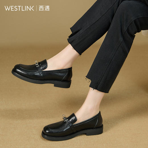 复古英伦风金属锁扣乐福鞋女秋季通勤百搭舒适皮鞋单鞋V1857113 商品图1