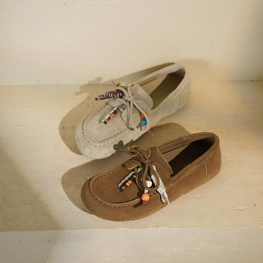 Westory2025年秋季老钱风豆豆鞋波西米亚风手工串珠平底鞋圆头休闲浅口单鞋W25CM76531 商品图0