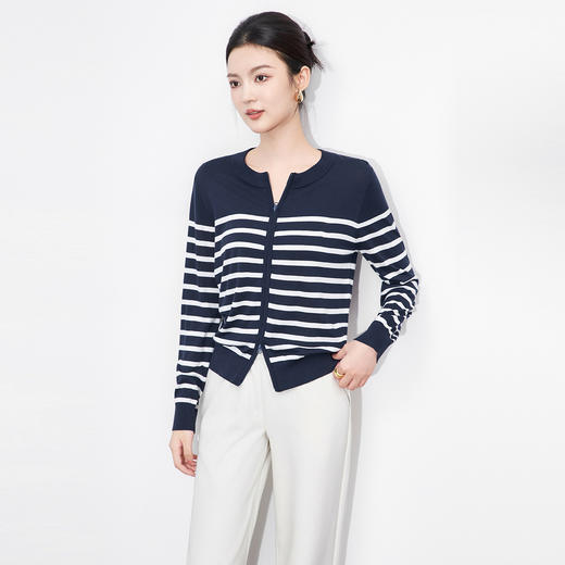 轻奢老钱风松弛，休闲条纹针织开衫毛衣WLZD-2511812 商品图0