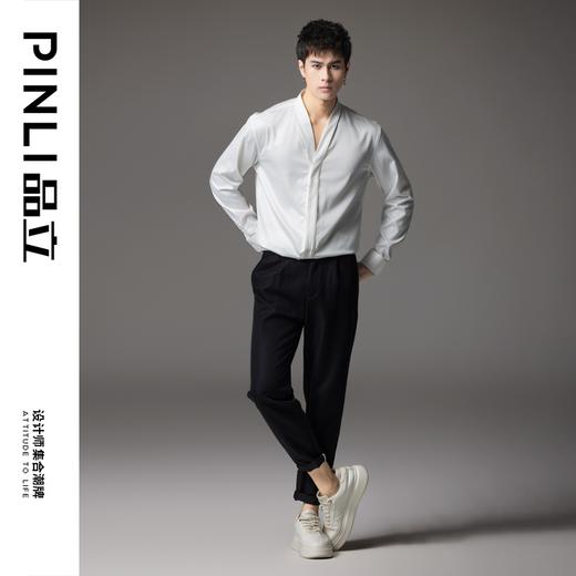 PINLI品立2025秋季新款V领纯色休闲长袖衬衫雅痞风垂感衬衣男上衣GD253113045 商品图2
