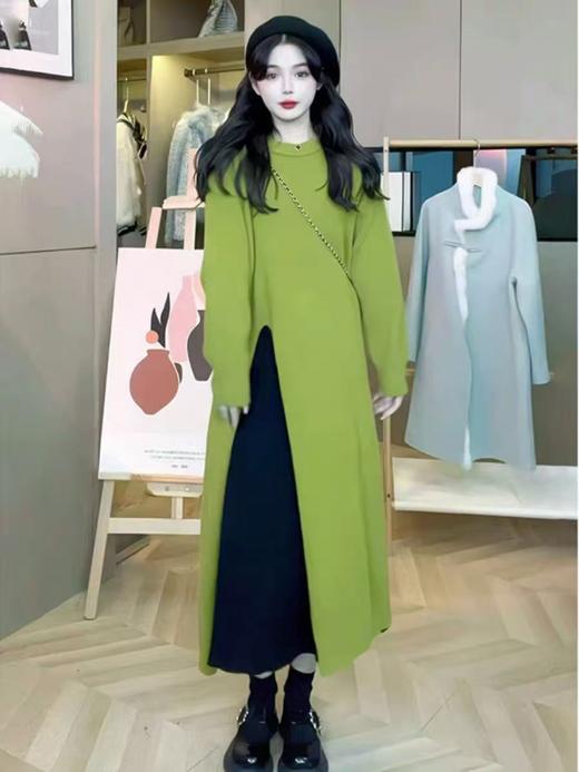 【孤品捡漏】G29绿色长款开叉针织毛衫-喜出 商品图3