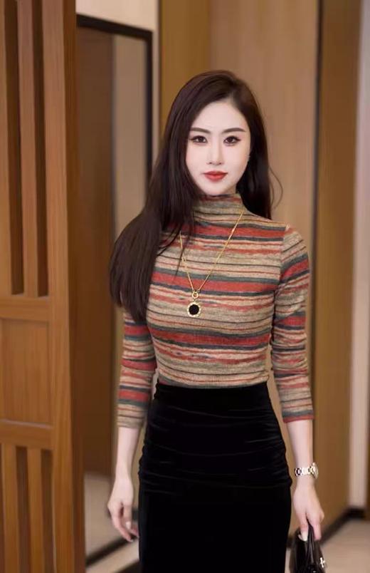 【孤品捡漏】G31半高领彩条长袖打底衫-喜出 商品图1