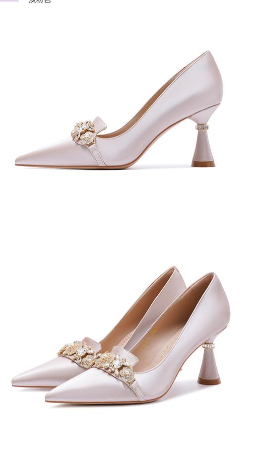 诺贝达尖头水钻高跟鞋气质粗跟婚鞋宴会婚礼通勤浅口单鞋 商品图1