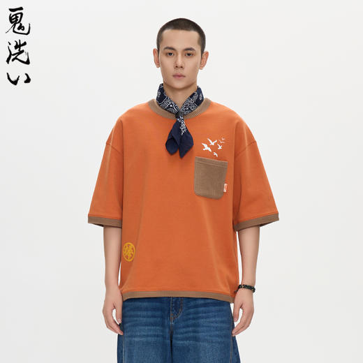 ONIARAI/鬼洗25秋季新品棒系列达摩海浪风景拼毛织短袖T N840279 商品图2